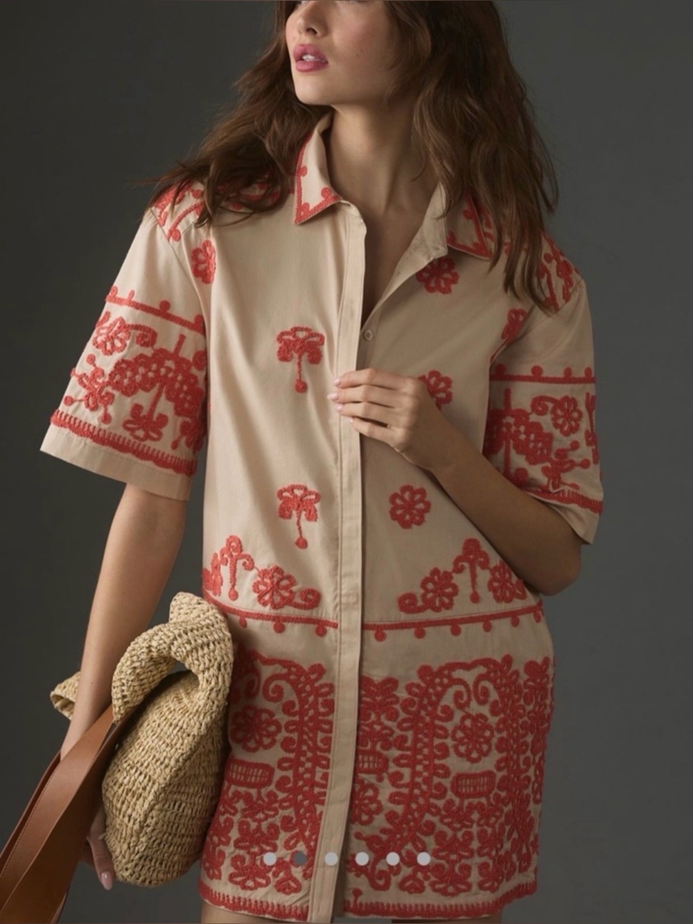 Anthropologie Maeve heavily embroidered shirtdress pockets lined - Picture 4 of 13